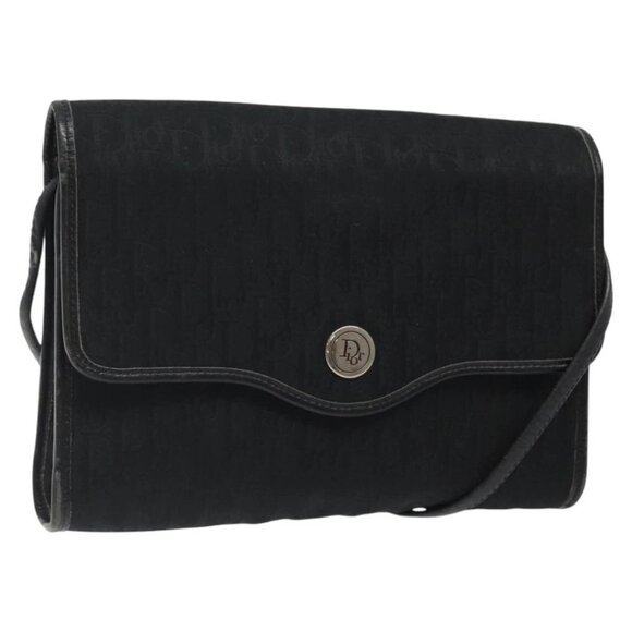 Christian Dior Trotter Canvas Shoulder Bag Black Gold Auth BA1830 - Picture 1 of 15